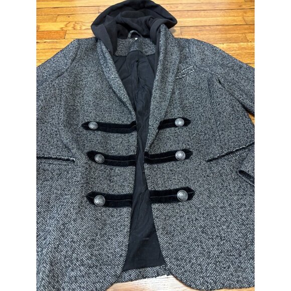 Free People Womens Open Front Jacket Size Medium Gray Hooded Poly Wool Tweed - Picture 4 of 11
